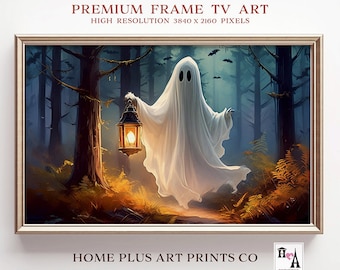 Halloween frame tv-kunst, geest met lantaarn frame tv-kunst, Halloween Samsung frame tv-kunst, vintage herfst landschapskunst, digitale download, TV128
