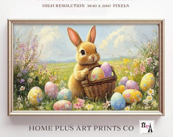 Easter Bunny Samsung Frame TV Art Spring Easter Frame Tv Art Spring Wildflowers Painting Vintage Easter TV Art Digital Download, TV255