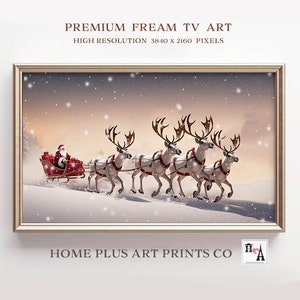 Christmas Samsung frame TV art,Santa sleigh and Reindeers Frame TV art,Christmas Wall  art, Santa frame TV art,Holiday Digital Art, TC59