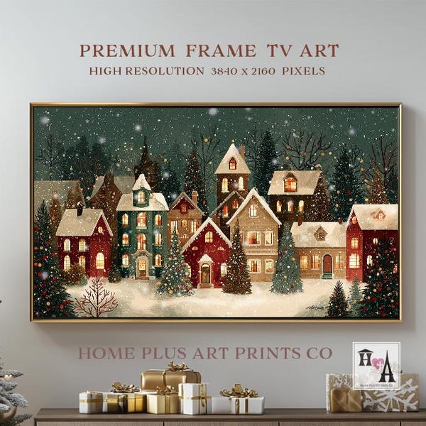 Christmas Village Frame TV Art: Vintage Winter Landscape (Digital Download), TV448