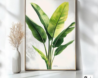 Tropical Leaf Print, Tropical Prints, Banana Leaf Art Print, Botanical Art Print, Palm Leaf Print, Printable Tropical Wall Art, W43