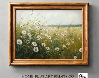 Printable Wildflower Field Landscape Vintage Art Spring Print Farmhouse Print Neutral Wall Art Spring Art Digital Download Print, W32