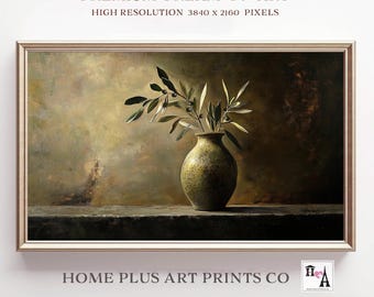 Vintage Still Life Frame TV Art: Olive Branch, Neutral Tone Samsung Frame TV Art, Rustic Farmhouse Decor, Digital Download, TV436