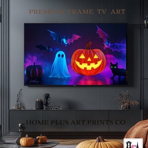 Halloween Frame TV Art,Ghost And Cat Neon Art for Samsung Frame TV ,Modern Halloween Frame TV Art,Digital Download,Halloween Decor, TVH120