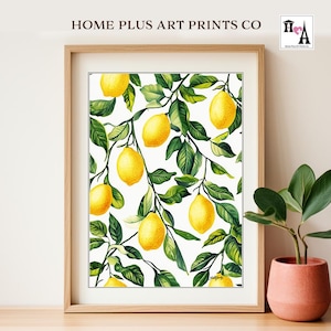 Lemon Wall Art Print,Botanical Fruit Market Lemon Poster,Printable Lemon Tree Branches with Yellow Citrus Fruit,Botanical Kitchen Decor, W41