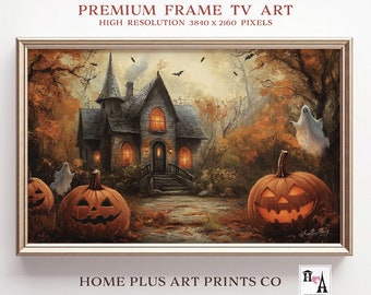 Samsung フレームアート TV ハロウィン、ゴースト Samsung フレーム TV アート、ヴィンテージ お化け屋敷、不気味な家のアート、不気味な農家のハロウィンアート TV 用、TVH92