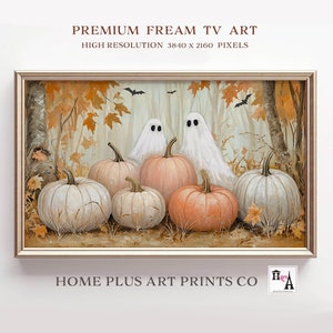 Halloween Frame TV Art, Vintage Ghost Pumpkins Painting, Ghost TV Art,Autumn Samsung Frame TV Art,Autumn Tv Art,Digital Download, TVH138