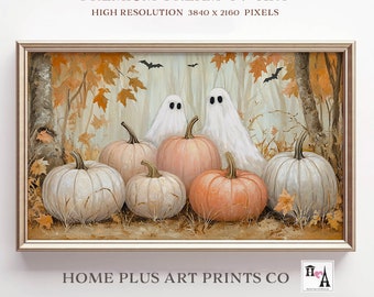 Halloween Frame TV Art, Vintage Ghost Pumpkins Painting, Ghost TV Art,Autumn Samsung Frame TV Art,Autumn Tv Art,Digital Download, TVH138