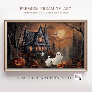 Frame TV Art Halloween, Cute Ghost Samsung Frame TV Art Vintage Haunted House TV Art, Spooky Farmhouse Decor,Vintage Halloween Tv Art, TV365