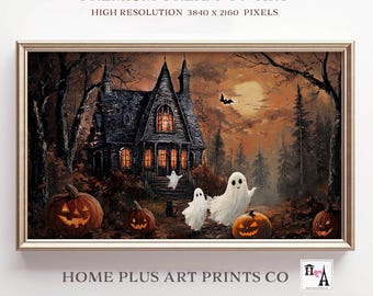 Frame TV Art Halloween, Cute Ghost Samsung Frame TV Art Vintage Haunted House TV Art, Spooky Farmhouse Decor,Vintage Halloween Tv Art, TV365