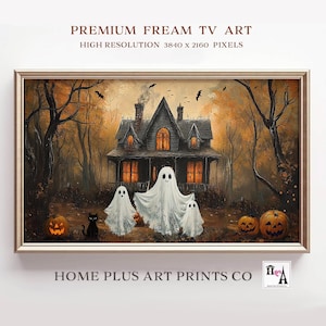Haunted House Samsung Frame TV Art, Cute Ghosts Halloween Digital Art for the Frame TV, Spooky Landscape Printable Wall Art,Fall TV Art, 387