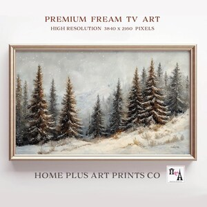 Winter Frame TV Art , Pine forest Samsung frame tv art,Vintage winter forest landscape painting, Christmas Wall Art, Farmhouse decor, TC103