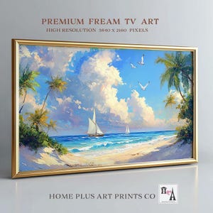 Coastal Frame TV Art, Summer Coastal boats sailing seascape TV Art, Tropical Beach House Decor, Sailboat Art for TV, Samsung Tv Art, TV300