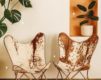 Handmade Cowhide Leather Butterfly Chair | Foldable Accent Lounge Chair