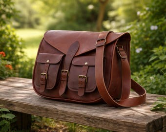 Bolso bandolera de cuero vintage / Bolso bandolera hecho a mano / Bolso de hombro de cuero genuino para hombres y mujeres / Bolso de viaje diario