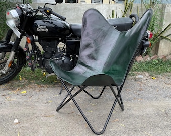 Handmade Green Leather Butterfly Chair – Retro French Country Lounge