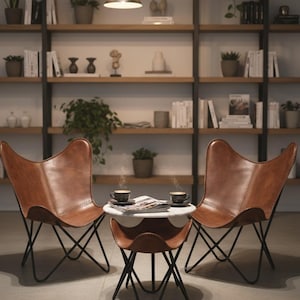 タンレザーのバタフライチェア2脚セット - ヴィンテージレトロな