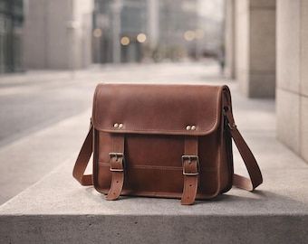 Sac messager fait main en cuir de chèvre | Sacoche pour ordinateur portable vintage, accastillage en laiton
