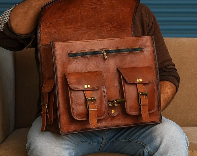 Handmade Leather Laptop Messenger Bag | Vintage Satchel Briefcase