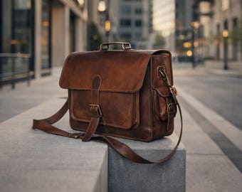Messenger en cuir de chèvre véritable | Sacoche pour ordinateur portable de style vintage pour homme