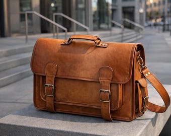 Sac messager fait main en cuir de chèvre | Sacoche vintage pour ordinateur portable