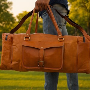 Personalized Leather Duffle Bag: Handmade Weekender Travel Carry-On