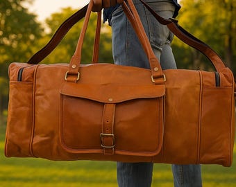 Personalized Leather Duffle Bag: Handmade Weekender Travel Carry-On