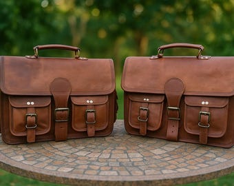 Sacoches de moto en cuir faites main - Ensemble de sacoches marron vintage