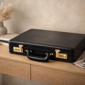 Handmade Black Leather Attache Briefcase – Engraved Laptop Bag