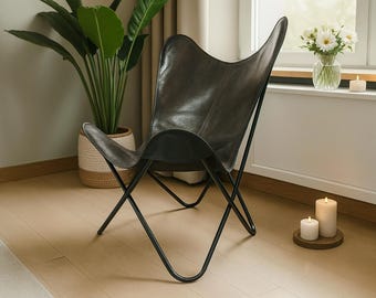Chaise Papillon en Cuir Véritable Fait Main – Fauteuil Sling Style Mid-Century Moderne – Siège Vintage Bohème – Décoration Intérieure