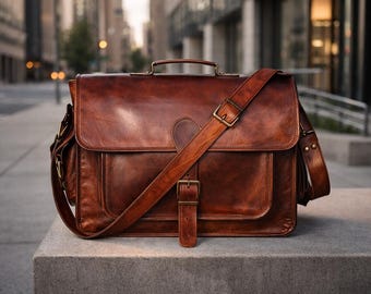 Genuine Goat Leather Messenger Bag | Vintage Style Laptop Satchel for Men