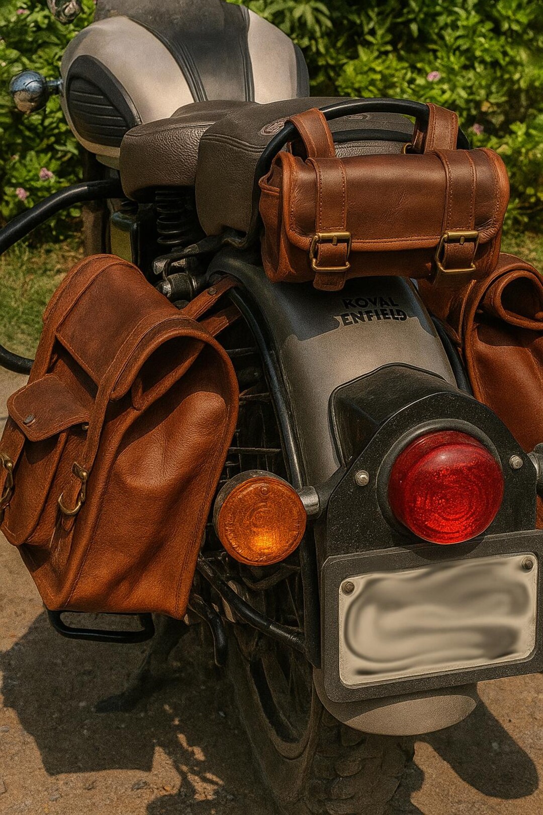 Vintage Leather Motorcycle Saddle Bag Set: Handmade Goat Leather