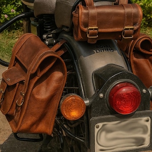 Vintage Leather Motorcycle Saddle Bag Set: Handmade Goat Leather Panniers