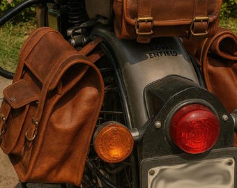 Ensemble de sacoches de selle de moto en cuir vintage : sacoches en cuir de chèvre faites main