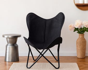 Chaise Butterfly en toile noire - Chaise longue pliante faite main