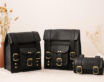 Handmade Leather Motorcycle Saddlebag Set – Vintage Bike Panniers