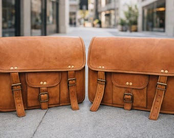 Sacoches Moto en Cuir, Sacoches Vélo Pannier Personnalisées, Sacoche Royal Enfield, Sacoches Moto Vintage, Sacoche Cuir Homme (Paire)