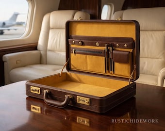 Serviette en Cuir Personnalisée, Mallette Attache en Cuir, Sac Ordinateur Homme Gravé, Mallette Professionnelle avec Serrure, Cadeau Homme