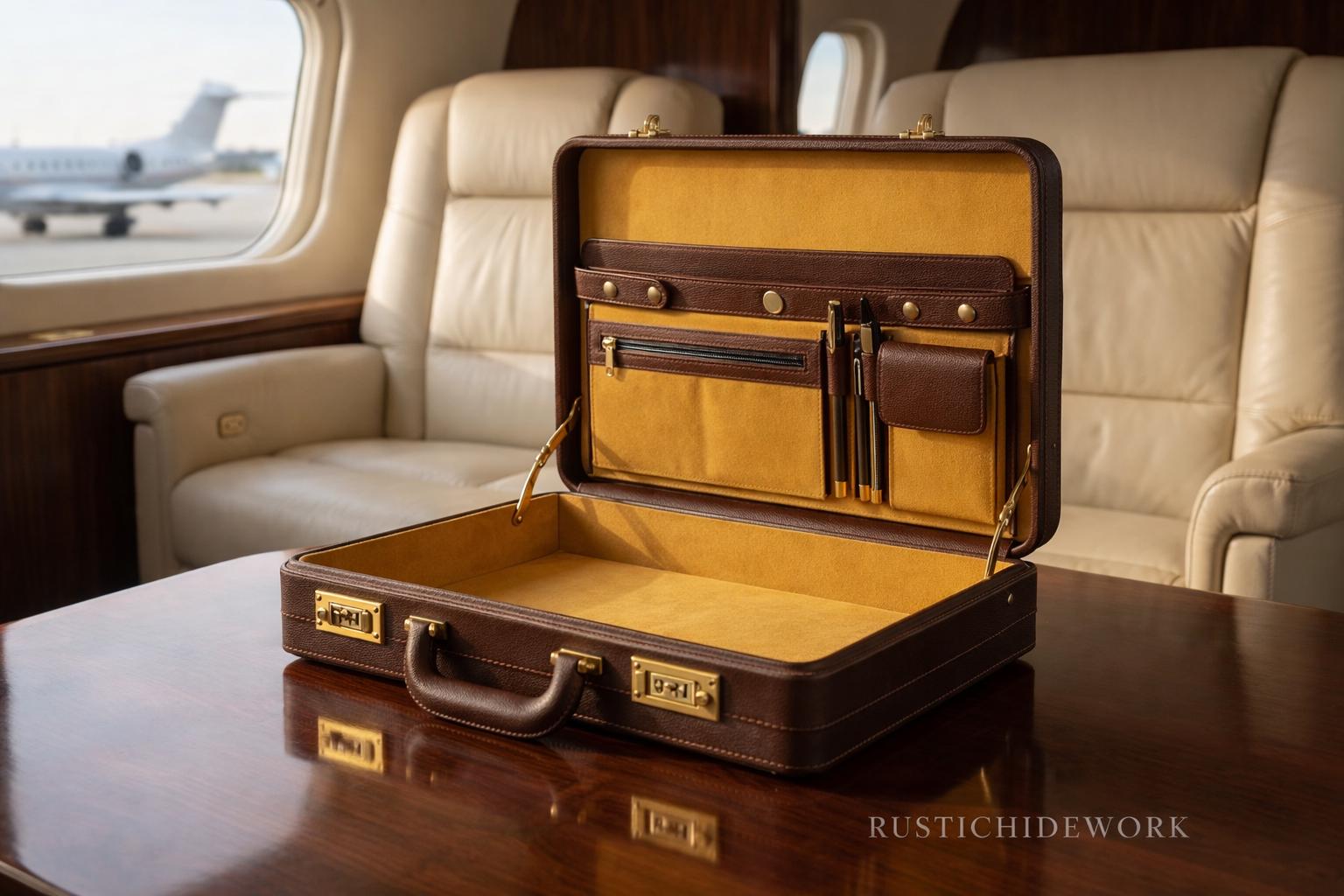 Personalized Full Grain Leather Attache Briefcase, Engraved Laptop Bag, Lockable Business Case