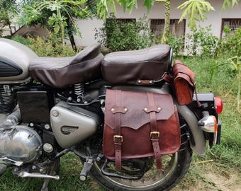 Handmade Goat Leather Motorcycle Saddle Bags: Vintage Bike Panniers (Pair)