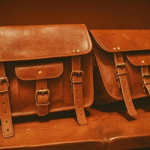 Genuine Goat Leather Motorcycle Saddlebags – Vintage Brown Side Pouch Panniers | Classic Handmade Saddle Bags (Pack of 2)