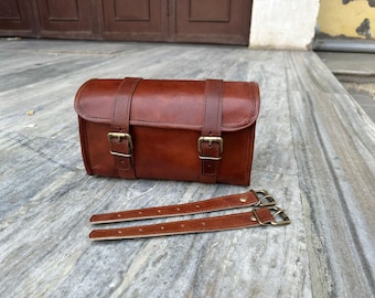 Sacoche de Selle Moto en Cuir Fait Main | Sac à Outils Vintage pour Motard