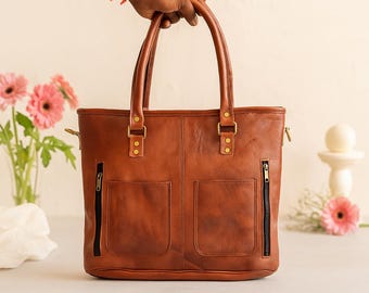 Sac Cabas en Cuir Fait Main – Grand Sac Épaule Vintage