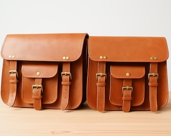 Sacoches de moto en cuir de chèvre faites main : sacoches marron vintage (paire de 2)