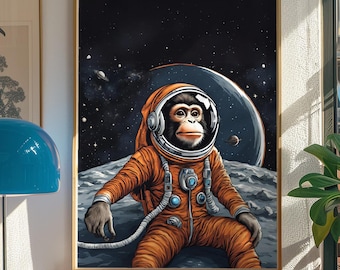 Astronaut Monkey Art Print - 8x10 | Space Monkey - Etsy