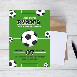 Invito di calcio - Invito di compleanno per festa di calcio modificabile - Volantino di calcio, invito di compleanno stampabile, festa di calcio di inizio
