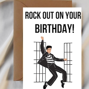 Carte d'anniversaire inspirée d'Elvis, Jail House Rock, célébration d'anniversaire d'Elvis, cadeau Elvis, Elvis imprimable, carte Elvis, téléchargement immédiat