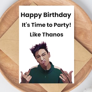 Cartão de aniversário do Squid Game, cartão de aniversário engraçado para impressão, cartão para impressão, cartão digital do Thanos, presente engraçado, cartão de meme, cartão engraçado do Squid Game