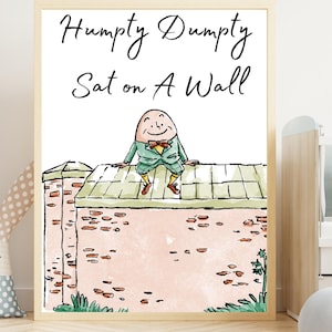 Humpty Dumpty imprimible, arte imprimible de Humpty Dumpty para guardería, arte para guardería, póster digital con ritmo para guardería, impresión para niños, decoración de guardería