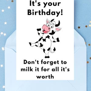 Cartão de aniversário de vaca engraçado, cartão para impressão, cartão de aniversário engraçado, DOWNLOAD INSTANTÂNEO, namorada, namorado, marido, esposa, melhor amigo